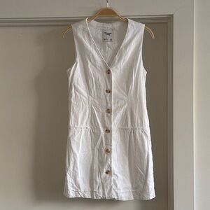 Abercrombie & Fitch White Linen Sleeveless Button-Front Mini Dress